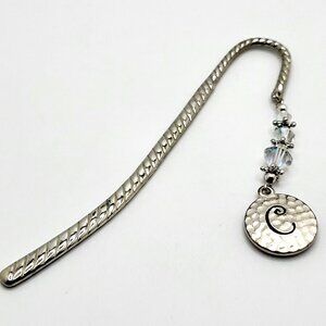 Initial "C" Silver Tone Metal Bookmark Drop Crystal C Charm